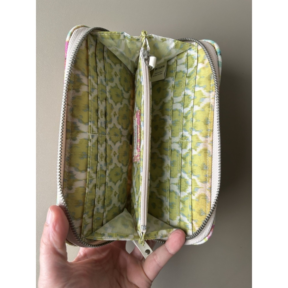 Dena Zip Around Canvas Pink Floral Green Women's Wallet 7.5"x4" - Picture 4 of 8